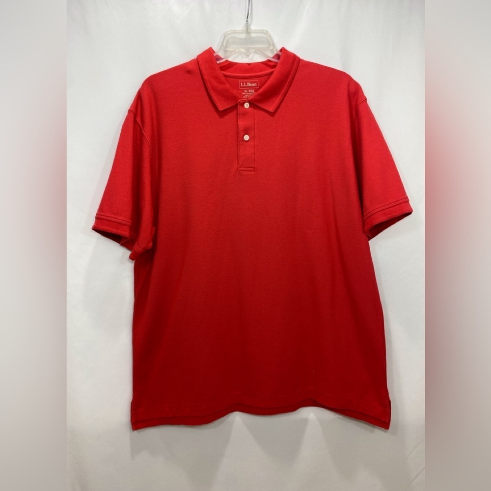 L.L.Bean Red Heavy Cotton Polo Shirt Mens XL Short Sleeve
